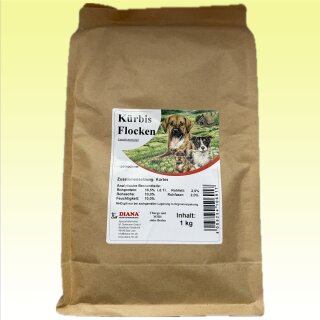 Kürbisflocken für Hunde 1KG in einer braunen Tüte (Originalverpackung)